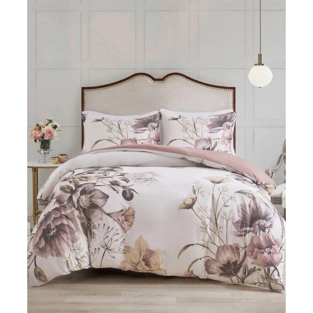 3pc Full/Queen Maddy Cotton Printed Duvet Cover Set Blush - Madison Park NEW